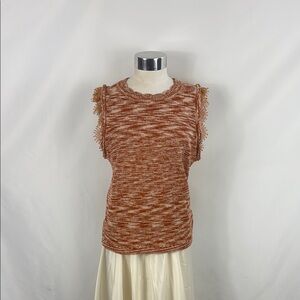 Current Air Tan Cream Print With Lace Trim Knit Tank Top